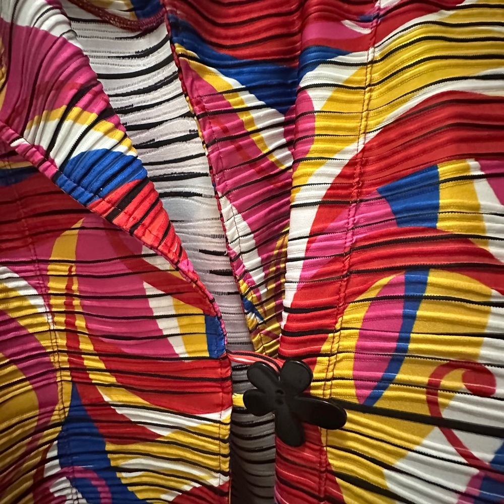 Multiples Pleated Abstract Print Open Jacket Xl B… - image 3